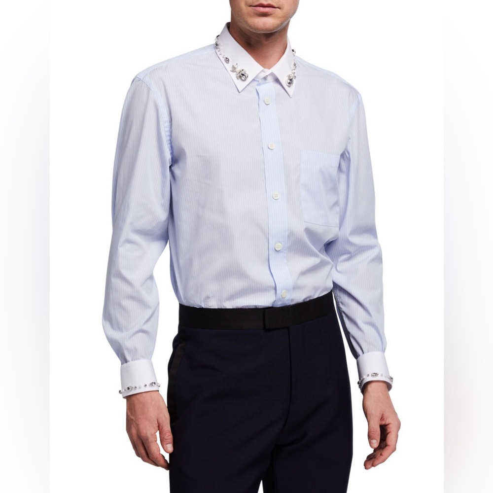 Burberry Men's Camberwell Classic Fit Embellished Pinstriped Cotton Shirt